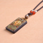 Buddha Stones Thangka Yin Yang Copper Coins Ebony Wood Zakiram Balance Pendant Necklace - Fortune Jewel