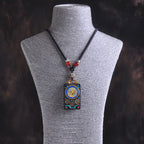 Buddha Stones Thangka Yin Yang Copper Coins Ebony Wood Zakiram Balance Pendant Necklace - Fortune Jewel