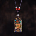 Buddha Stones Thangka Yin Yang Copper Coins Ebony Wood Zakiram Balance Pendant Necklace - Fortune Jewel