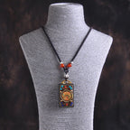 Buddha Stones Thangka Yin Yang Copper Coins Ebony Wood Zakiram Balance Pendant Necklace - Fortune Jewel