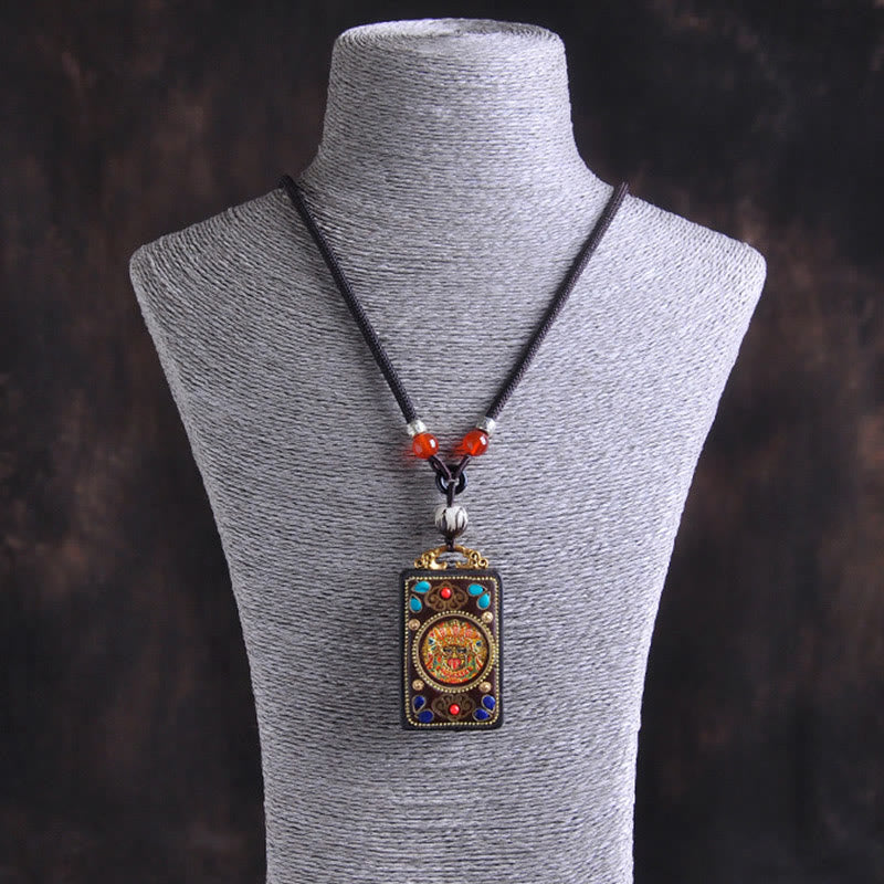 Buddha Stones Thangka Yin Yang Copper Coins Ebony Wood Zakiram Balance Pendant Necklace - Fortune Jewel