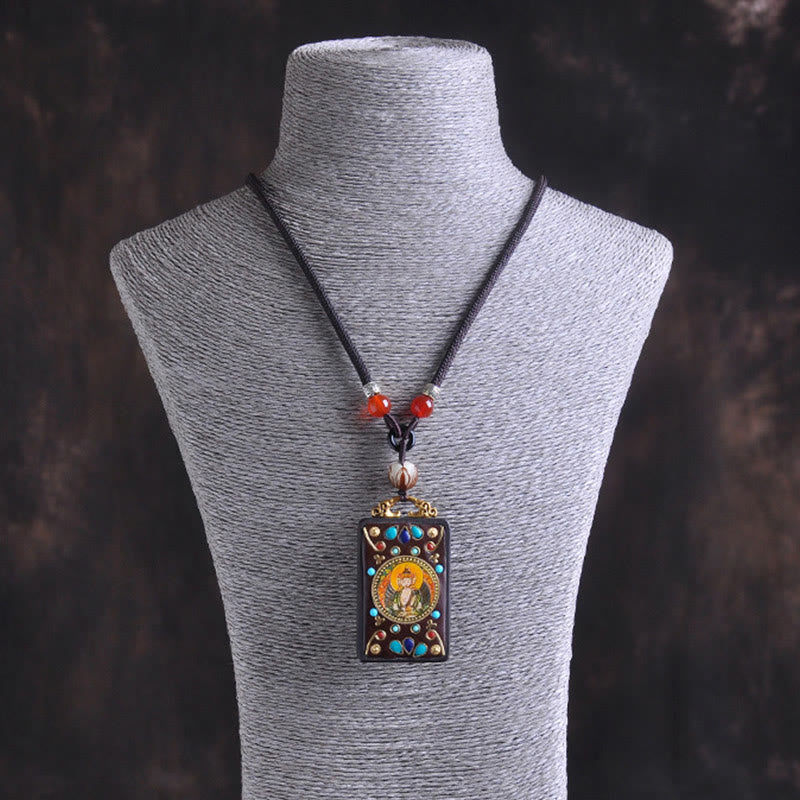 Buddha Stones Thangka Yin Yang Copper Coins Ebony Wood Zakiram Balance Pendant Necklace - Fortune Jewel