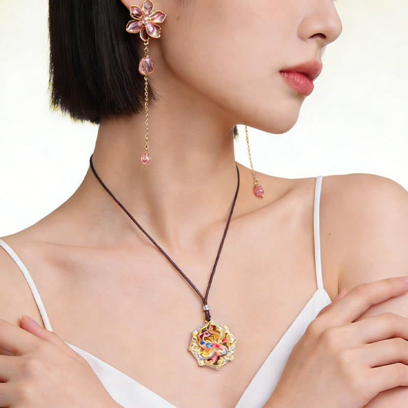 Buddha Stones 999 Sterling Silver Colorful Koi Fish Carved Luck Necklace Pendant - Fortune Jewel