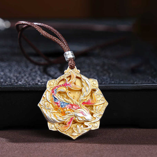Buddha Stones 999 Sterling Silver Colorful Koi Fish Carved Luck Necklace Pendant - Fortune Jewel