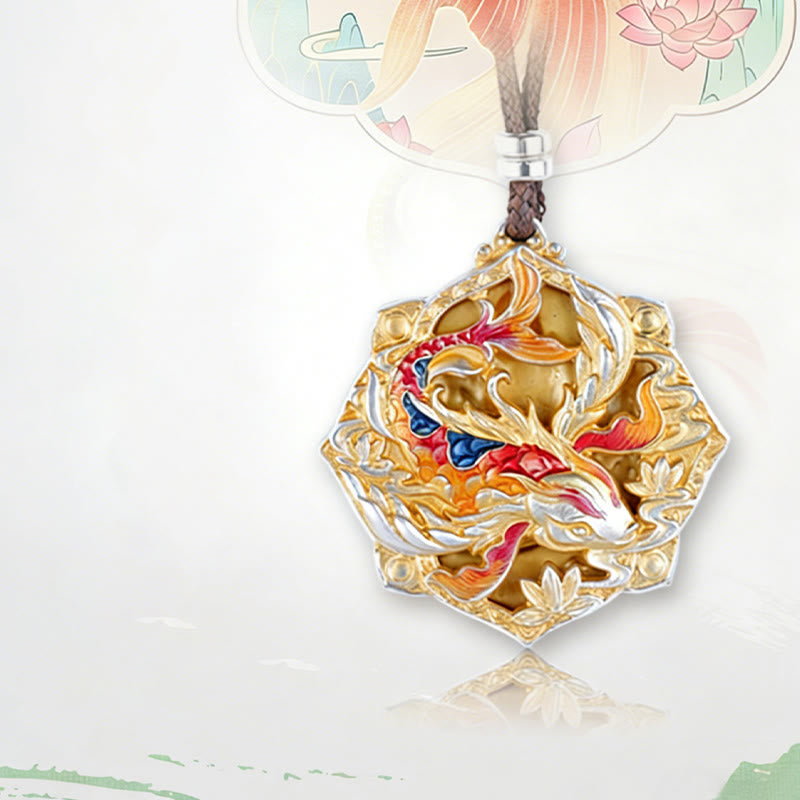 Buddha Stones 999 Sterling Silver Colorful Koi Fish Carved Luck Necklace Pendant - Fortune Jewel