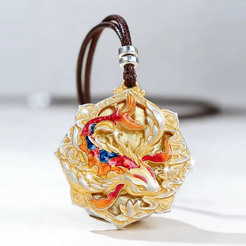 Buddha Stones 999 Sterling Silver Colorful Koi Fish Carved Luck Necklace Pendant - Fortune Jewel