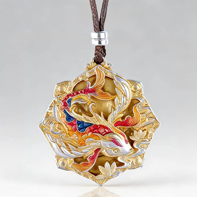 Buddha Stones 999 Sterling Silver Colorful Koi Fish Carved Luck Necklace Pendant - Fortune Jewel