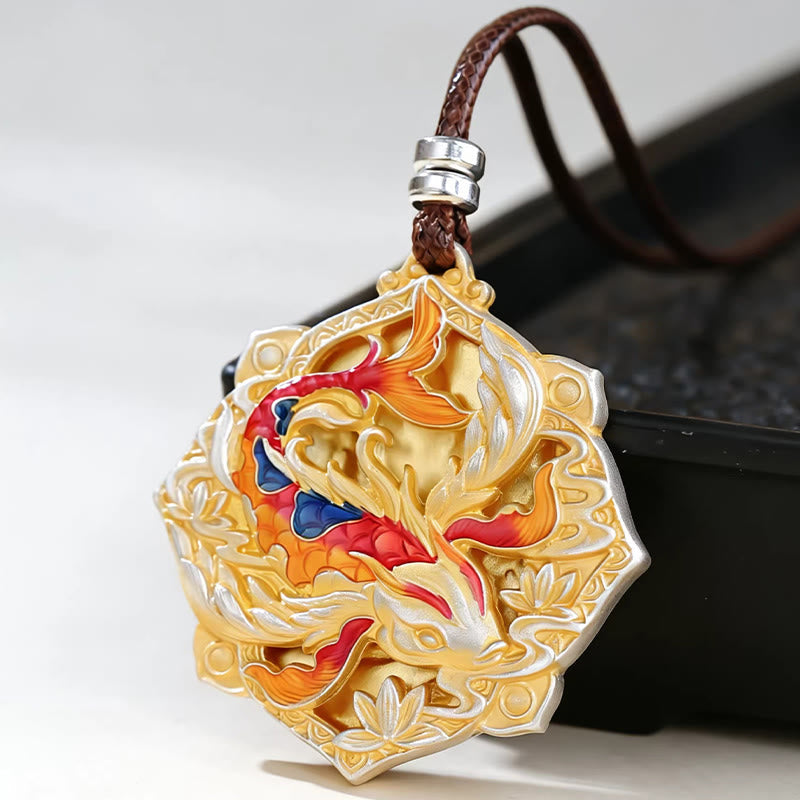 Buddha Stones 999 Sterling Silver Colorful Koi Fish Carved Luck Necklace Pendant - Fortune Jewel