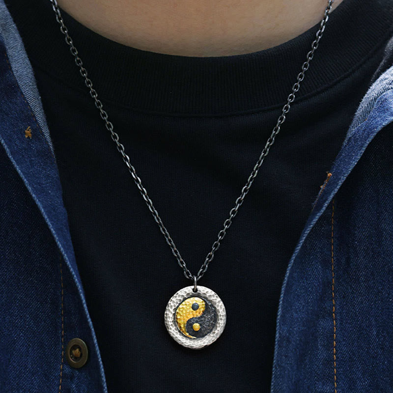 Fortune Jewel 999 Sterling Silver 999 Gold Yin Yang Balance Titanium Steel Chain Necklace Pendant - Fortune Jewel