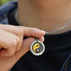 Fortune Jewel 999 Sterling Silver 999 Gold Yin Yang Balance Titanium Steel Chain Necklace Pendant - Fortune Jewel