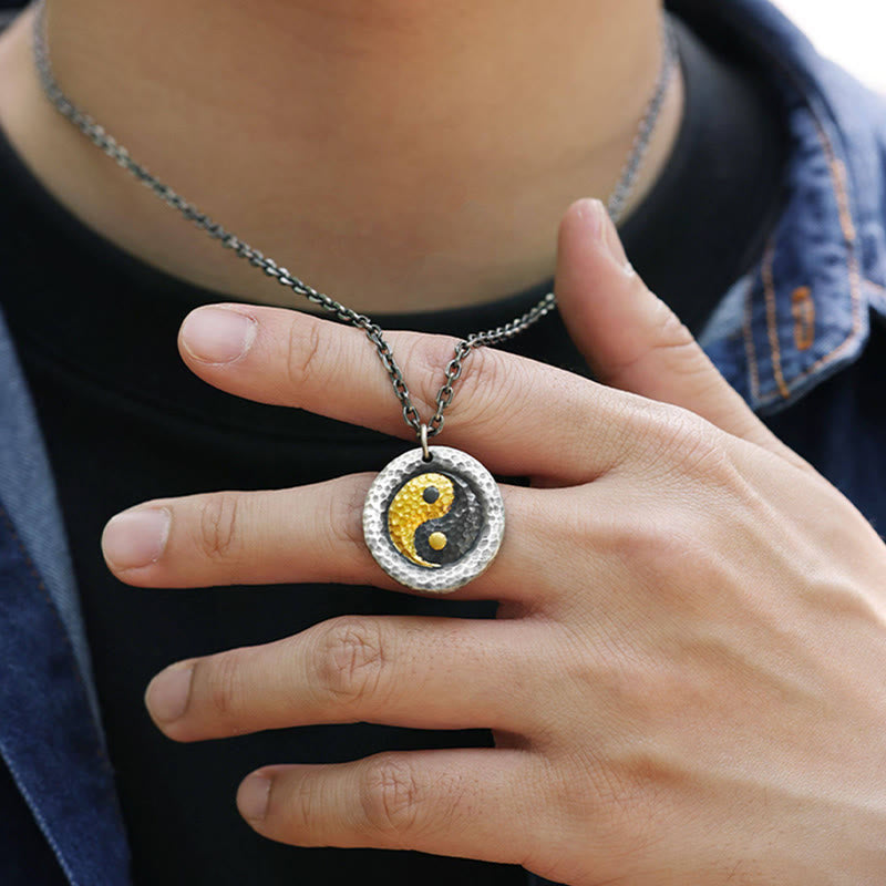 Fortune Jewel 999 Sterling Silver 999 Gold Yin Yang Balance Titanium Steel Chain Necklace Pendant - Fortune Jewel
