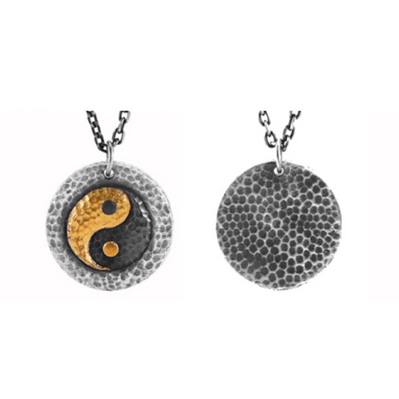 Fortune Jewel 999 Sterling Silver 999 Gold Yin Yang Balance Titanium Steel Chain Necklace Pendant - Fortune Jewel