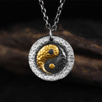Fortune Jewel 999 Sterling Silver 999 Gold Yin Yang Balance Titanium Steel Chain Necklace Pendant - Fortune Jewel