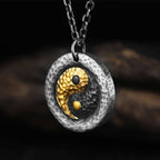 Fortune Jewel 999 Sterling Silver 999 Gold Yin Yang Balance Titanium Steel Chain Necklace Pendant - Fortune Jewel