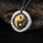 Fortune Jewel 999 Sterling Silver 999 Gold Yin Yang Balance Titanium Steel Chain Necklace Pendant - Fortune Jewel