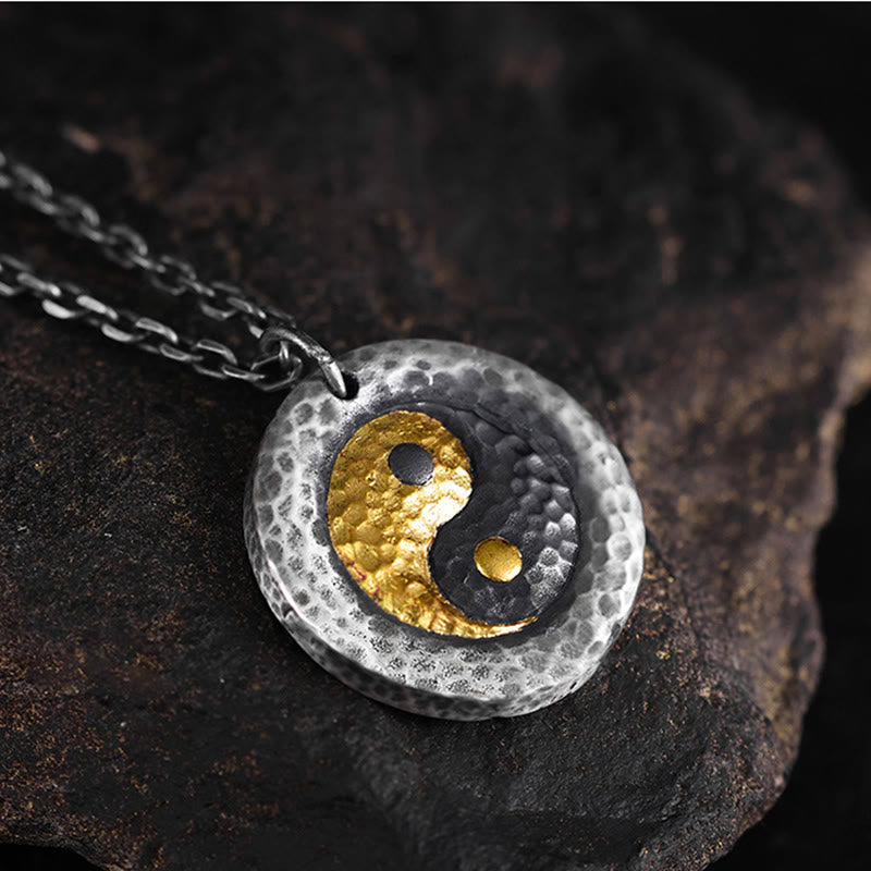 Fortune Jewel 999 Sterling Silver 999 Gold Yin Yang Balance Titanium Steel Chain Necklace Pendant - Fortune Jewel