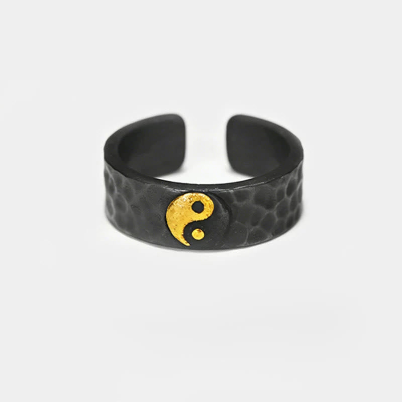 Fortune Jewel Handmade 999 Sterling Silver 999 Gold Yin Yang Textured Balance Ring - Fortune Jewel