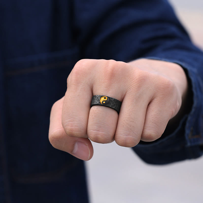 Fortune Jewel Handmade 999 Sterling Silver 999 Gold Yin Yang Textured Balance Ring - Fortune Jewel