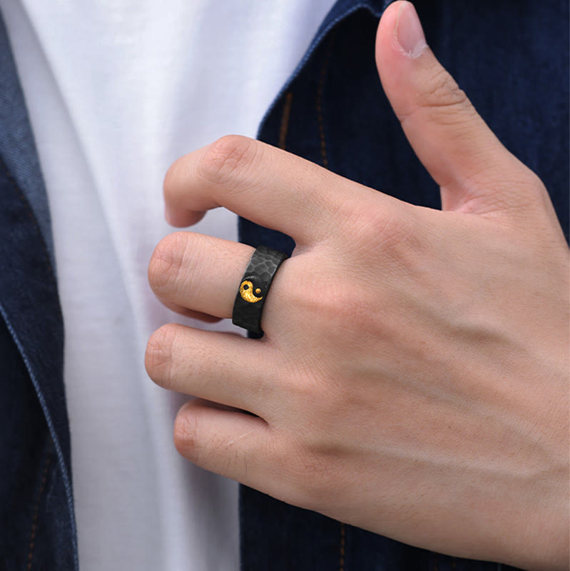 Fortune Jewel Handmade 999 Sterling Silver 999 Gold Yin Yang Textured Balance Ring - Fortune Jewel