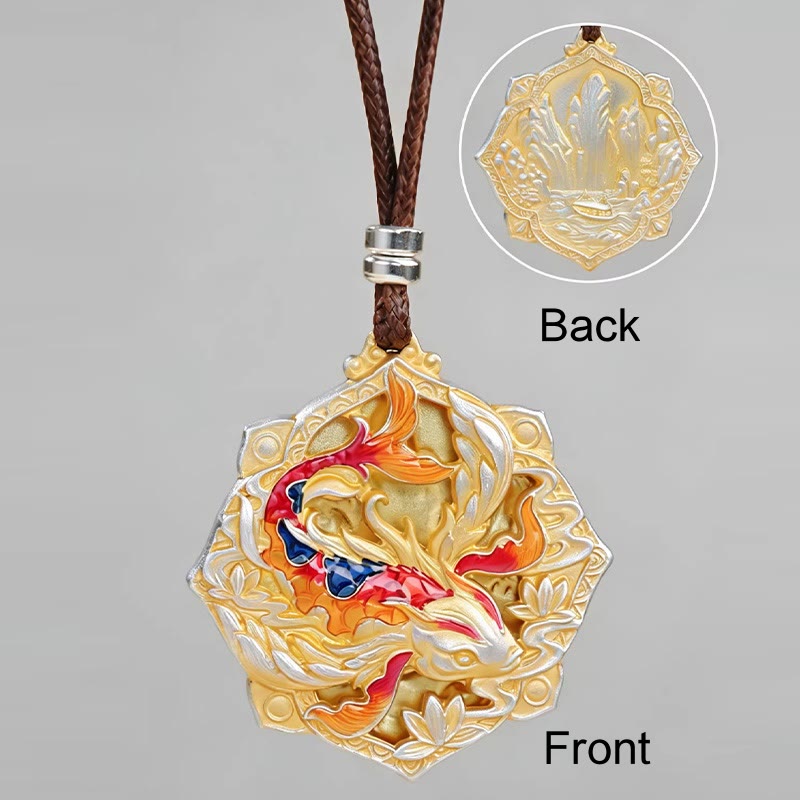 Buddha Stones 999 Sterling Silver Colorful Koi Fish Carved Luck Necklace Pendant - Fortune Jewel