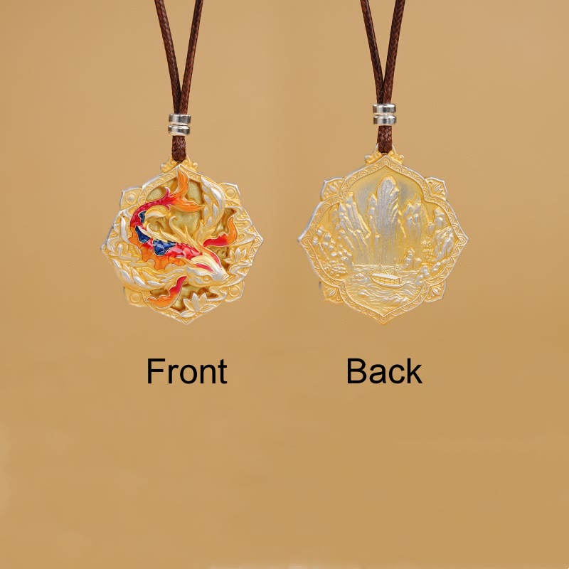 Buddha Stones 999 Sterling Silver Colorful Koi Fish Carved Luck Necklace Pendant - Fortune Jewel