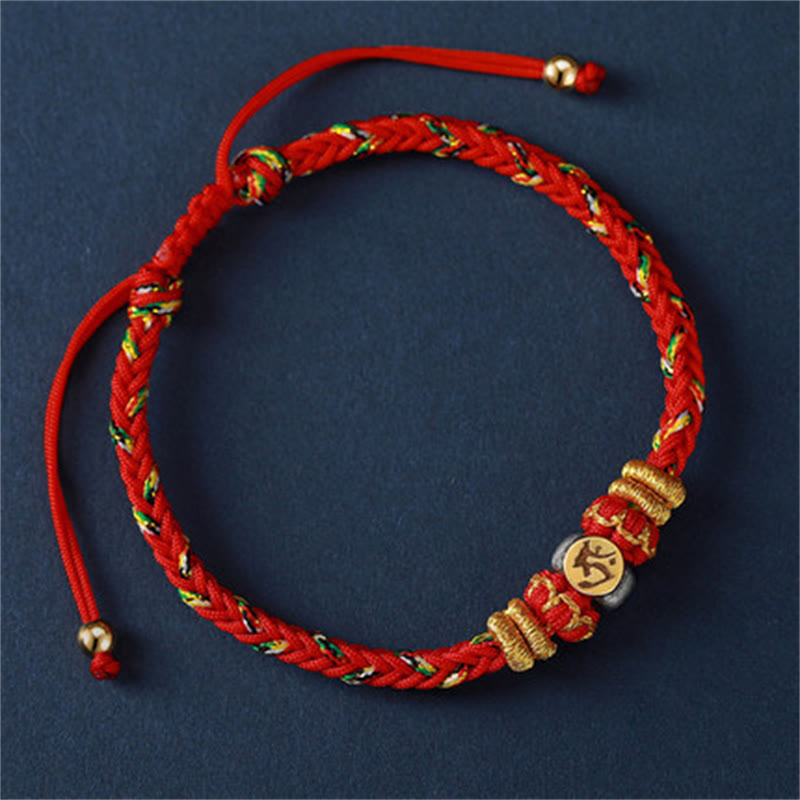 Fortune Jewel Chinese Zodiac Natal Buddha Silver Luck Braided String Bracelet
