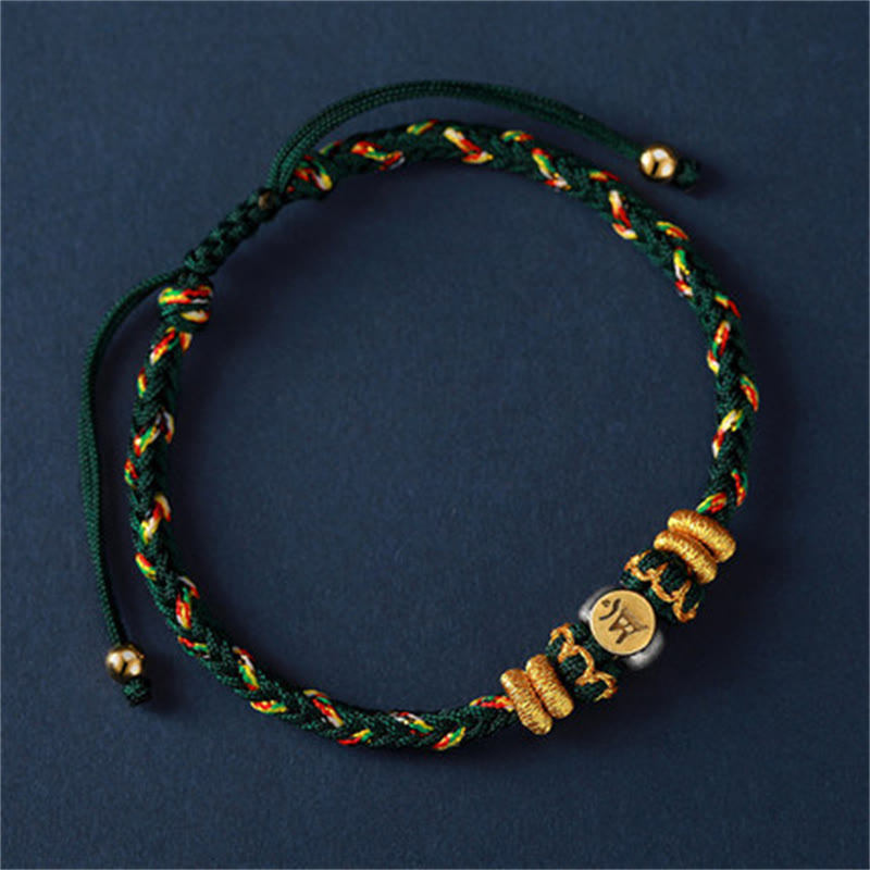 Fortune Jewel Chinese Zodiac Natal Buddha Silver Luck Braided String Bracelet