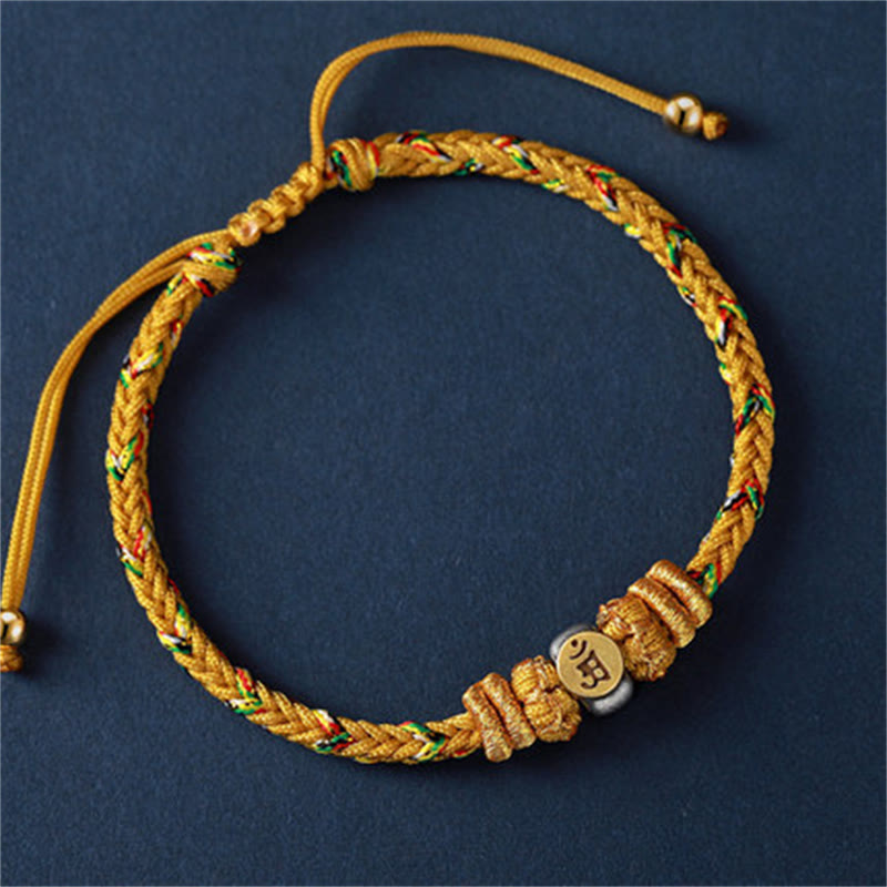 Fortune Jewel Chinese Zodiac Natal Buddha Silver Luck Braided String Bracelet