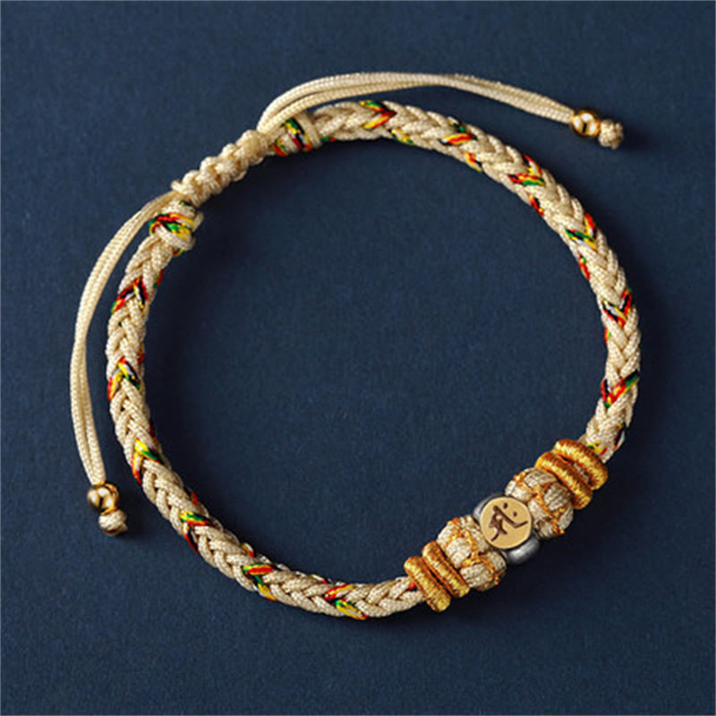 Fortune Jewel Chinese Zodiac Natal Buddha Silver Luck Braided String Bracelet