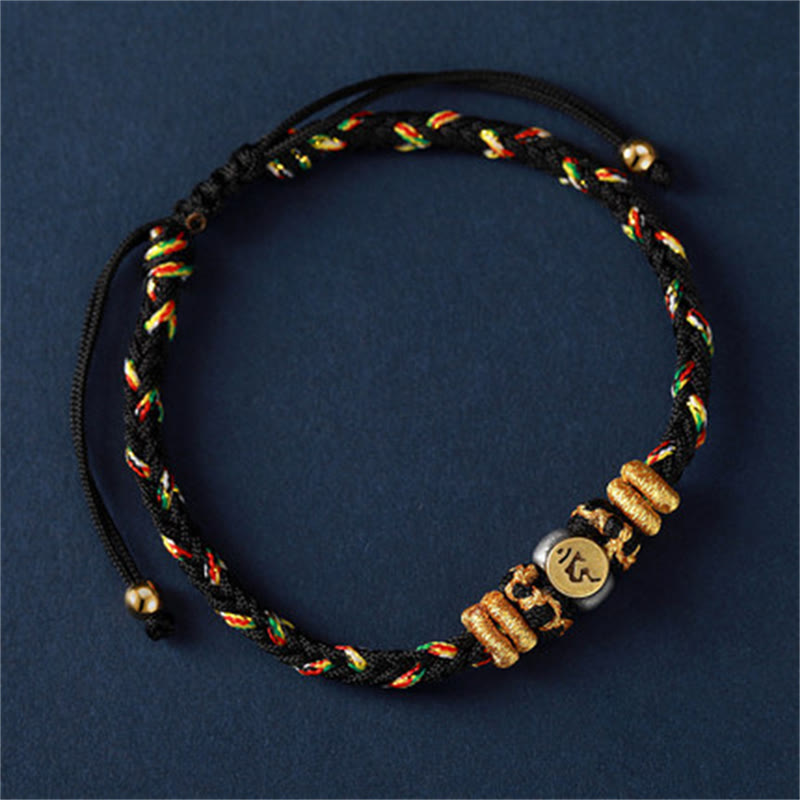 Fortune Jewel Chinese Zodiac Natal Buddha Silver Luck Braided String Bracelet