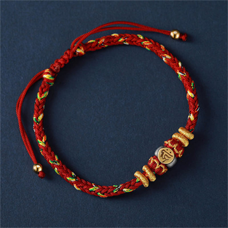 Fortune Jewel Chinese Zodiac Natal Buddha Silver Luck Braided String Bracelet