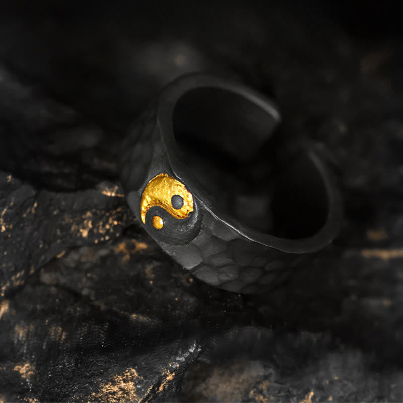 Fortune Jewel Handmade 999 Sterling Silver 999 Gold Yin Yang Textured Balance Ring - Fortune Jewel