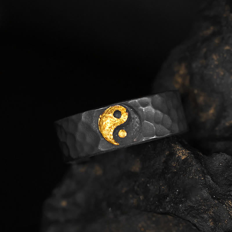 Fortune Jewel Handmade 999 Sterling Silver 999 Gold Yin Yang Textured Balance Ring - Fortune Jewel