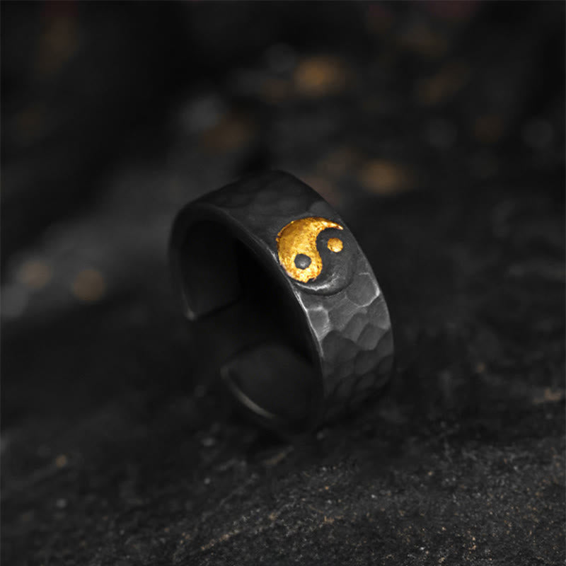 Fortune Jewel Handmade 999 Sterling Silver 999 Gold Yin Yang Textured Balance Ring - Fortune Jewel