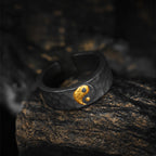 Fortune Jewel Handmade 999 Sterling Silver 999 Gold Yin Yang Textured Balance Ring - Fortune Jewel