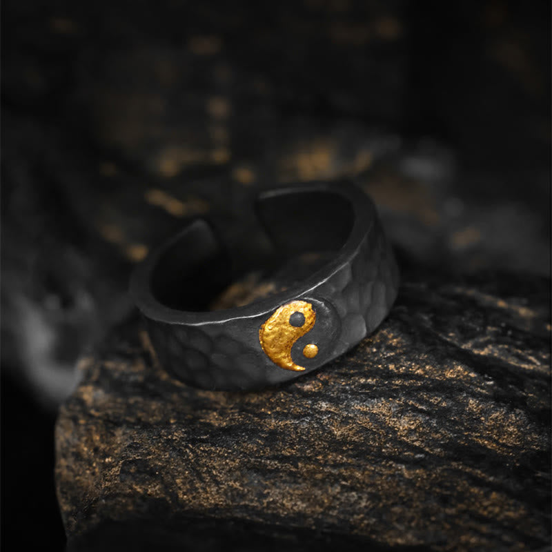 Fortune Jewel Handmade 999 Sterling Silver 999 Gold Yin Yang Textured Balance Ring - Fortune Jewel
