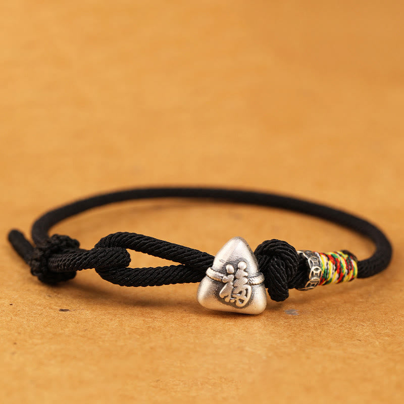 Fortune Jewel 999 Sterling Silver Fu Character Zongzi Fortune Luck Rope Bracelet - Fortune Jewel