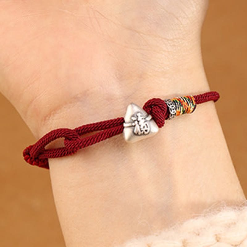 Fortune Jewel 999 Sterling Silver Fu Character Zongzi Fortune Luck Rope Bracelet - Fortune Jewel