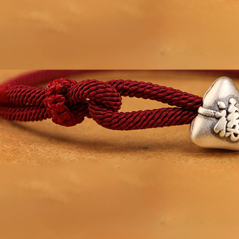 Fortune Jewel 999 Sterling Silver Fu Character Zongzi Fortune Luck Rope Bracelet - Fortune Jewel