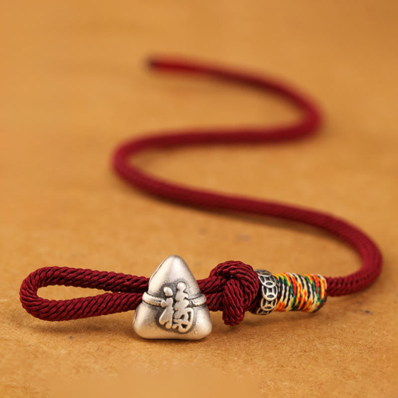 Fortune Jewel 999 Sterling Silver Fu Character Zongzi Fortune Luck Rope Bracelet - Fortune Jewel