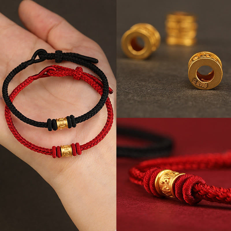 Fortune Jewel Tibet Handmade 999 Gold Om Mani Padme Hum Luck Protection Bracelet - Fortune Jewel
