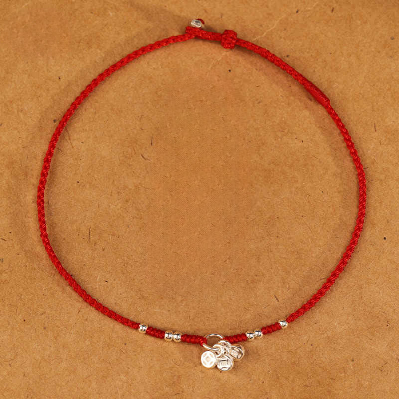 Fortune Jewel Handcrafted 925 Sterling Silver Copper Coins Design Protection Strength Ultra-Thin Bracelet Anklet - Fortune Jewel