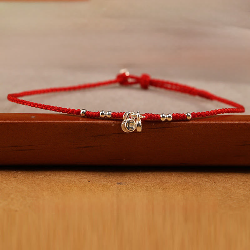 Fortune Jewel Handcrafted 925 Sterling Silver Copper Coins Design Protection Strength Ultra-Thin Bracelet Anklet - Fortune Jewel