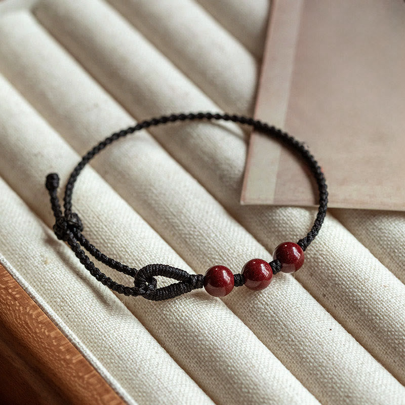 Fortune Jewel Handmade Cinnabar Beads Calm Blessing Braided Rope Bracelet - Fortune Jewel
