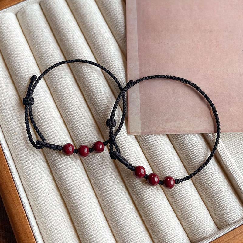 Fortune Jewel Handmade Cinnabar Beads Calm Blessing Braided Rope Bracelet - Fortune Jewel