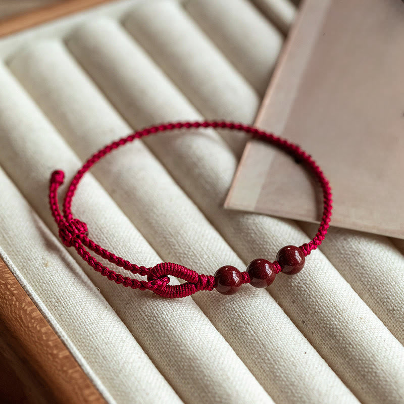 Fortune Jewel Handmade Cinnabar Beads Calm Blessing Braided Rope Bracelet - Fortune Jewel