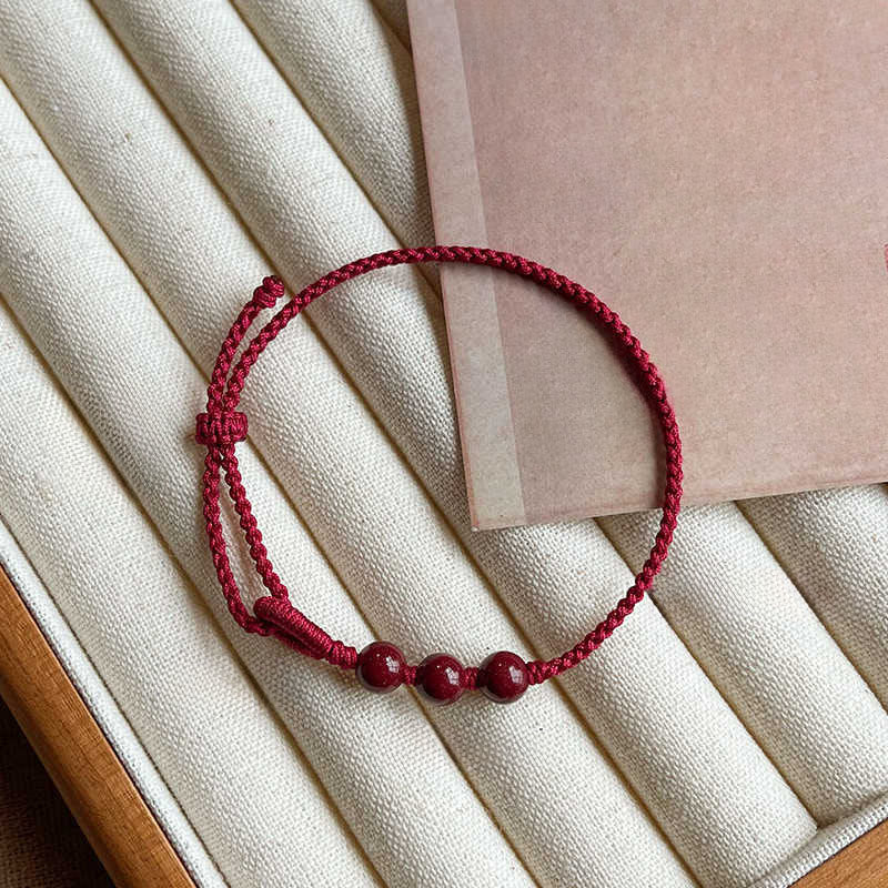 Fortune Jewel Handmade Cinnabar Beads Calm Blessing Braided Rope Bracelet - Fortune Jewel