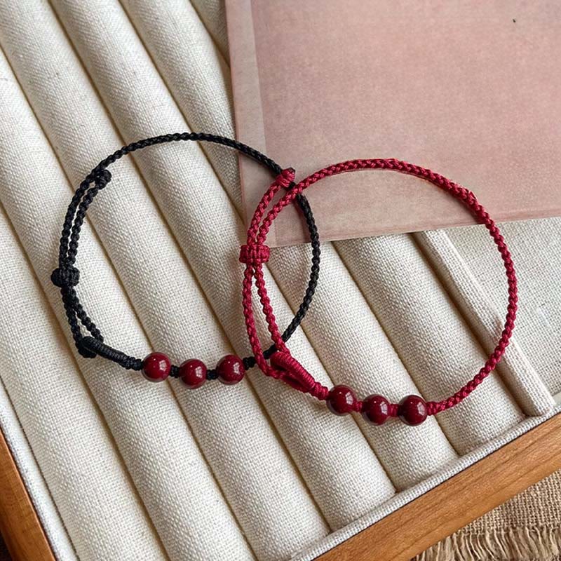 Fortune Jewel Handmade Cinnabar Beads Calm Blessing Braided Rope Bracelet - Fortune Jewel