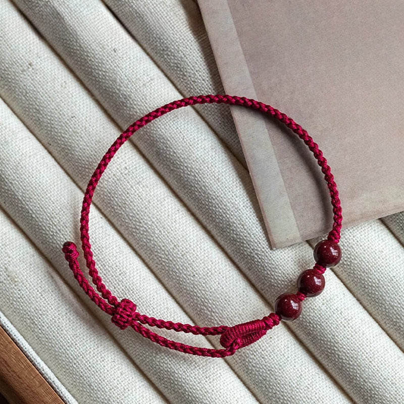 Fortune Jewel Handmade Cinnabar Beads Calm Blessing Braided Rope Bracelet - Fortune Jewel