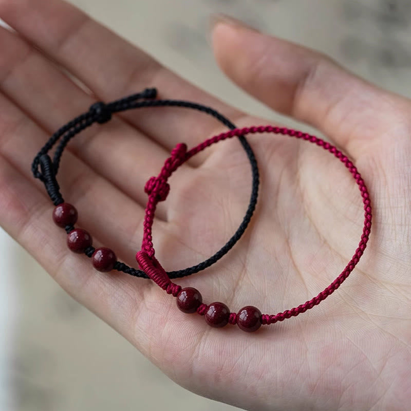 Fortune Jewel Handmade Cinnabar Beads Calm Blessing Braided Rope Bracelet - Fortune Jewel